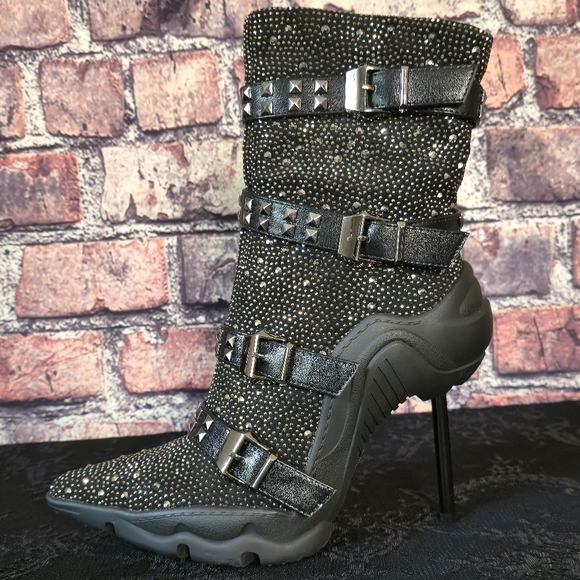 AKIRA Black Studded Heeled Boots - Picture 8 of 14